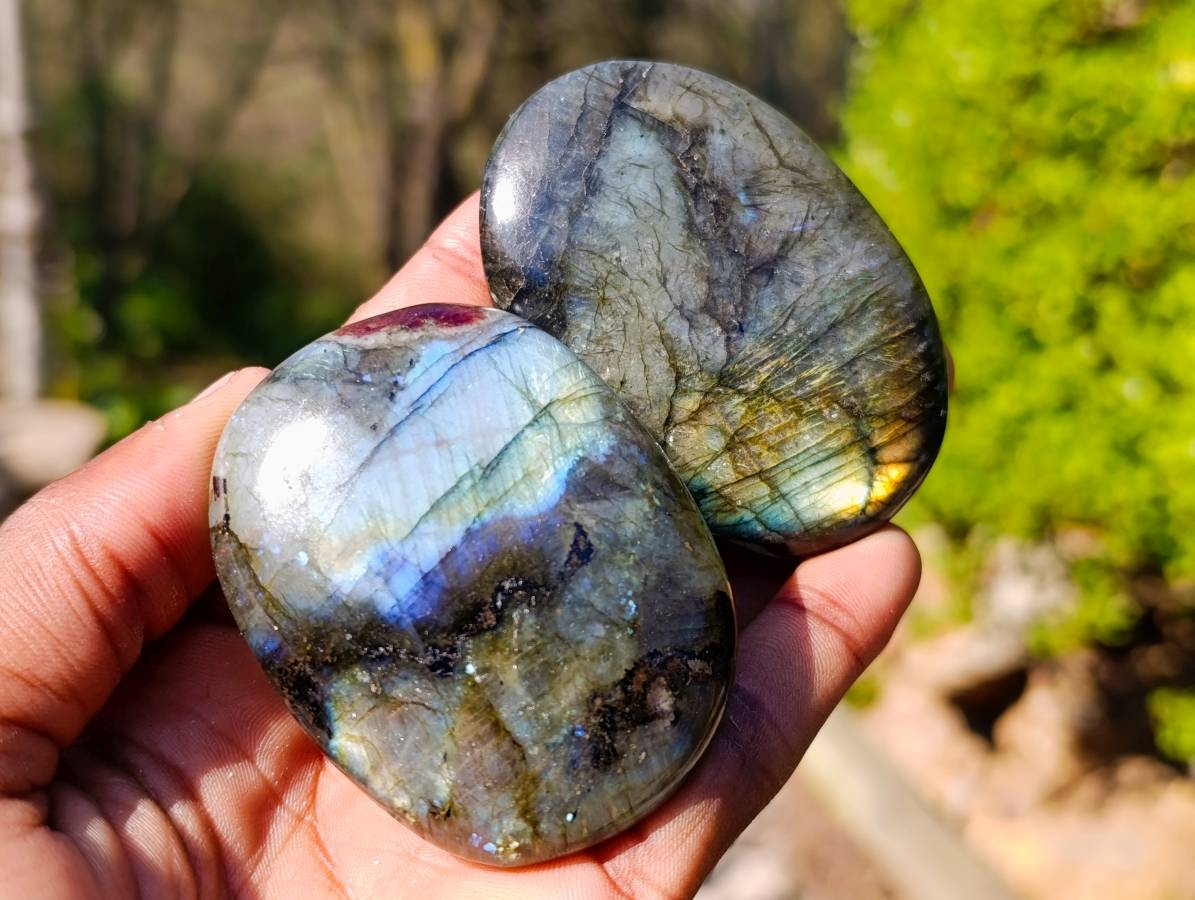 Polished Labradorite Palm Stones x 12 From Tulear, Madagascar - Toprock Gemstones and Minerals 