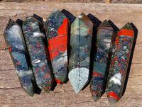 Polished Double Terminated Bloodstone Points x 6 From Swaziland