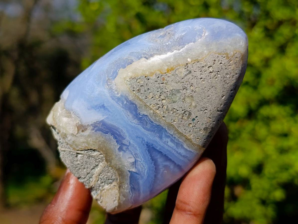 Polished Blue Lace Agate Standing Free Forms x 2 From Malawi - Toprock Gemstones and Minerals 