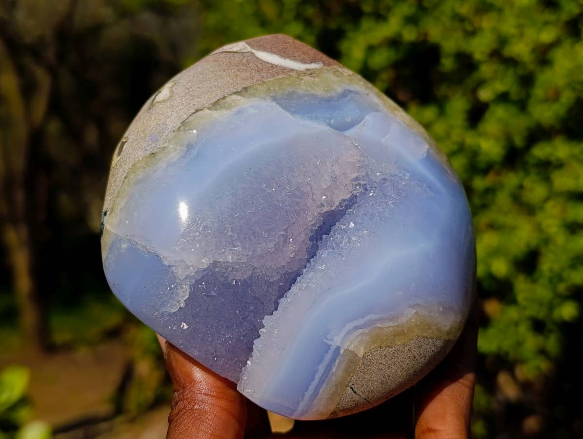 Polished Blue Lace Agate Standing Free Forms x 2 From Malawi - Toprock Gemstones and Minerals 