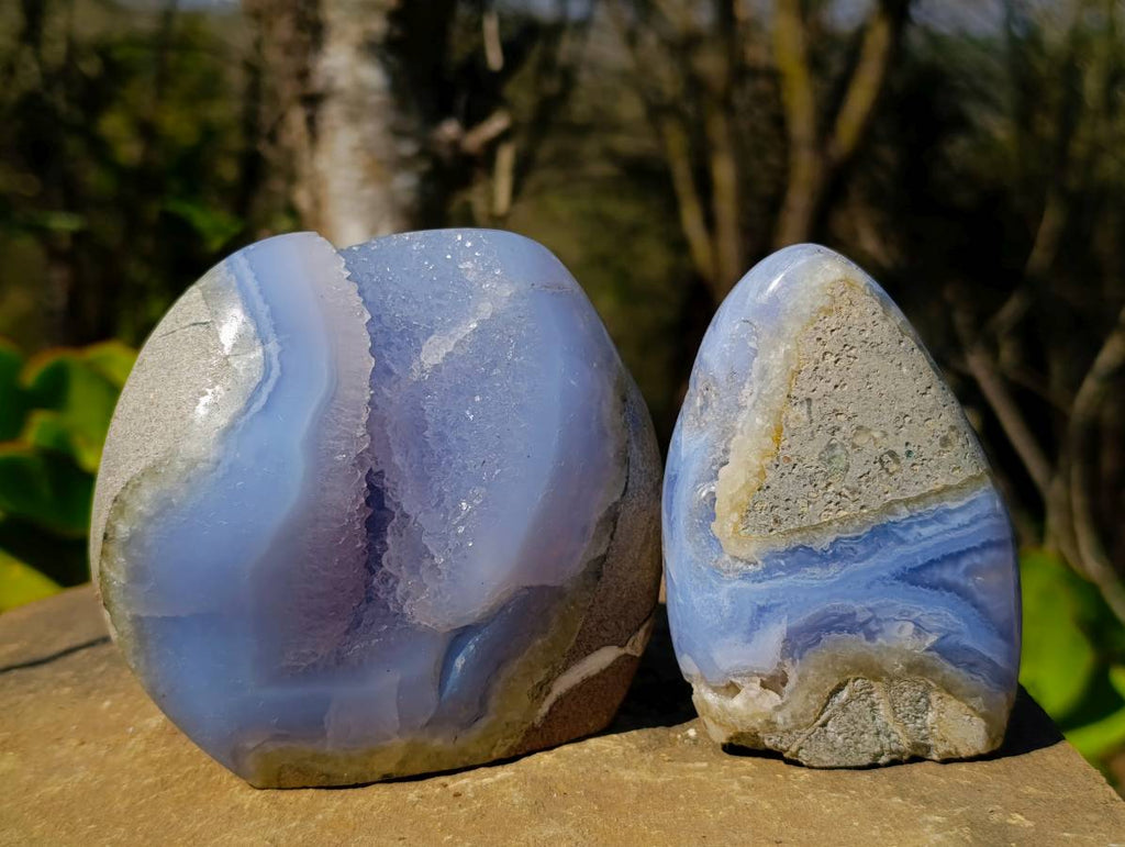 Polished Blue Lace Agate Standing Free Forms x 2 From Malawi - Toprock Gemstones and Minerals 