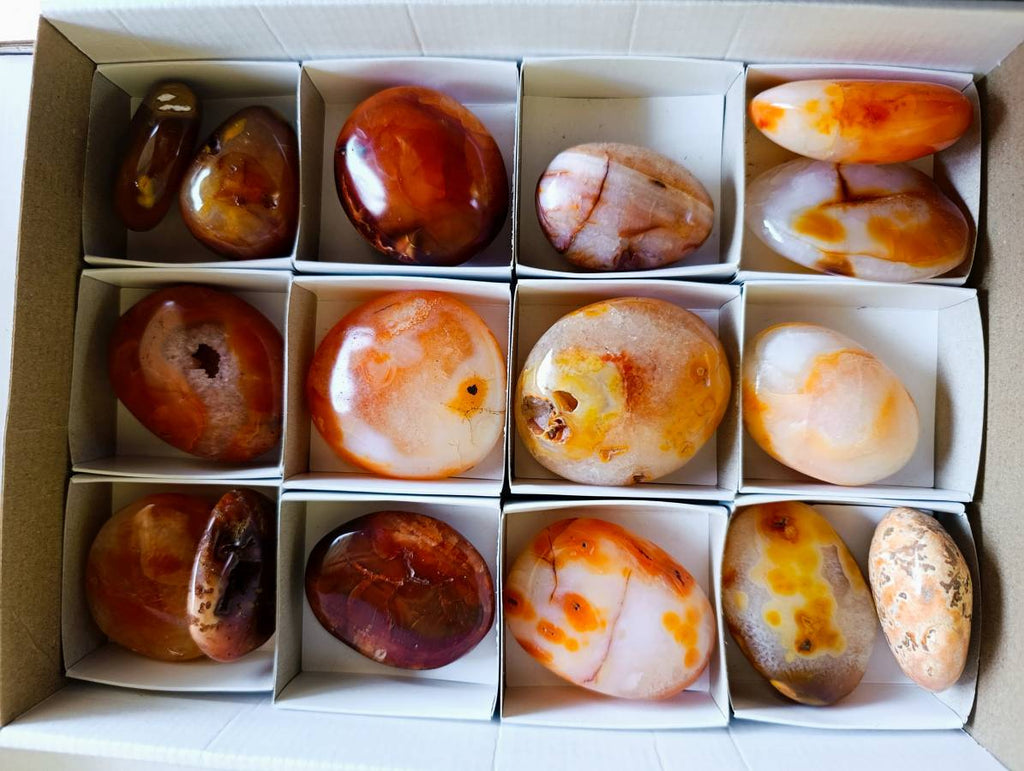 Polished Carnelian Agate Palm Stones x 16 From Madagascar - Toprock Gemstones and Minerals 