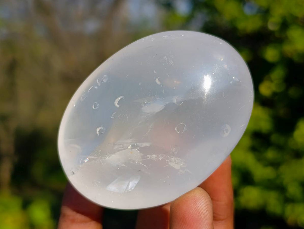 Polished Girasol Pearl Quartz Palm Stones x 12 From Ambatondrazaka, Madagascar - Toprock Gemstones and Minerals 