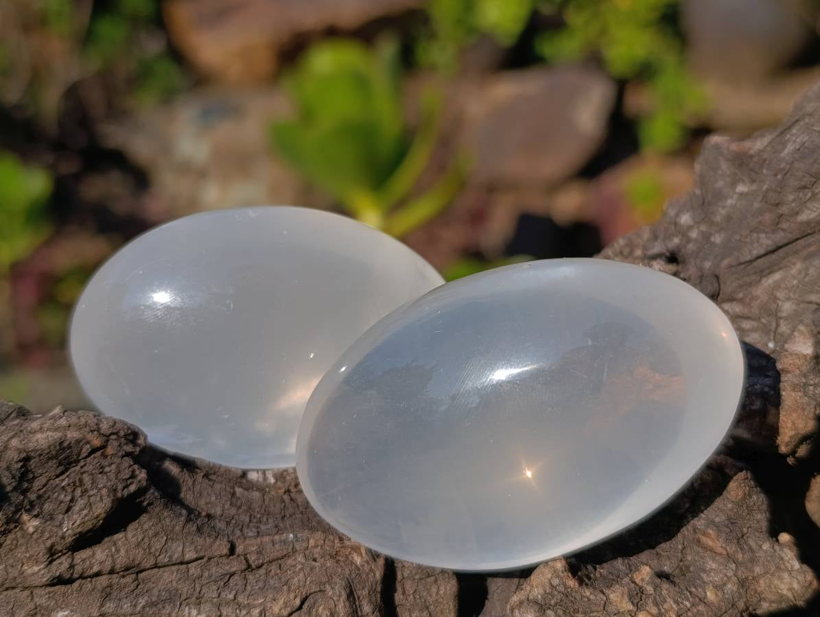 Polished Girasol Pearl Quartz Palm Stones x 12 From Ambatondrazaka, Madagascar - Toprock Gemstones and Minerals 