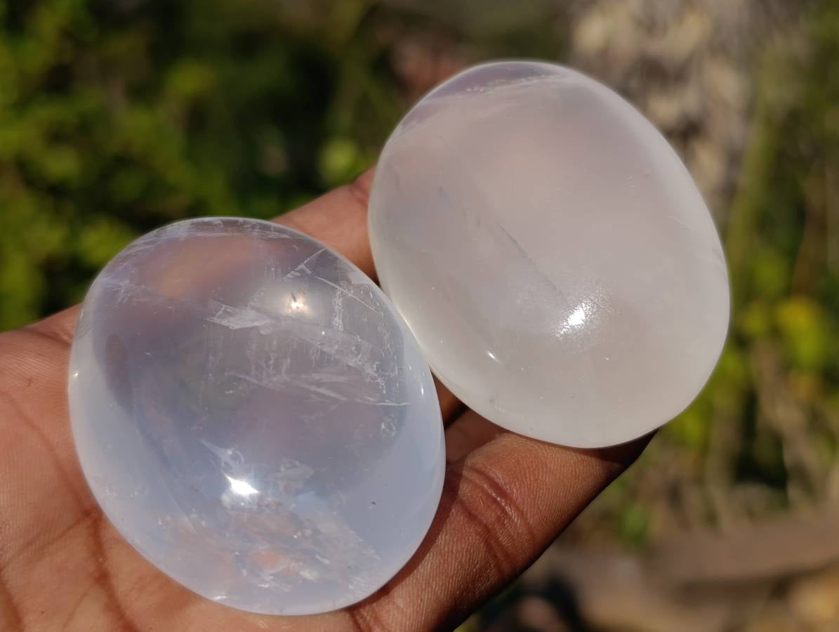 Polished Girasol Pearl Quartz Palm Stones x 12 From Ambatondrazaka, Madagascar - Toprock Gemstones and Minerals 
