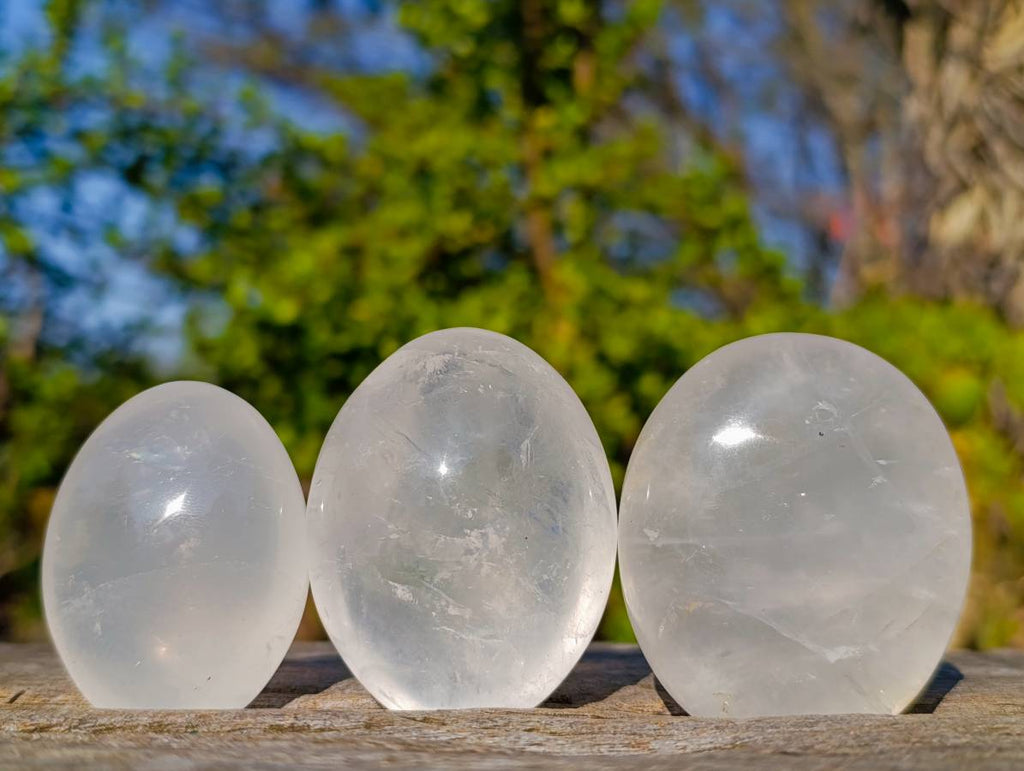 Polished Girasol Pearl Quartz Palm Stones x 12 From Ambatondrazaka, Madagascar - Toprock Gemstones and Minerals 