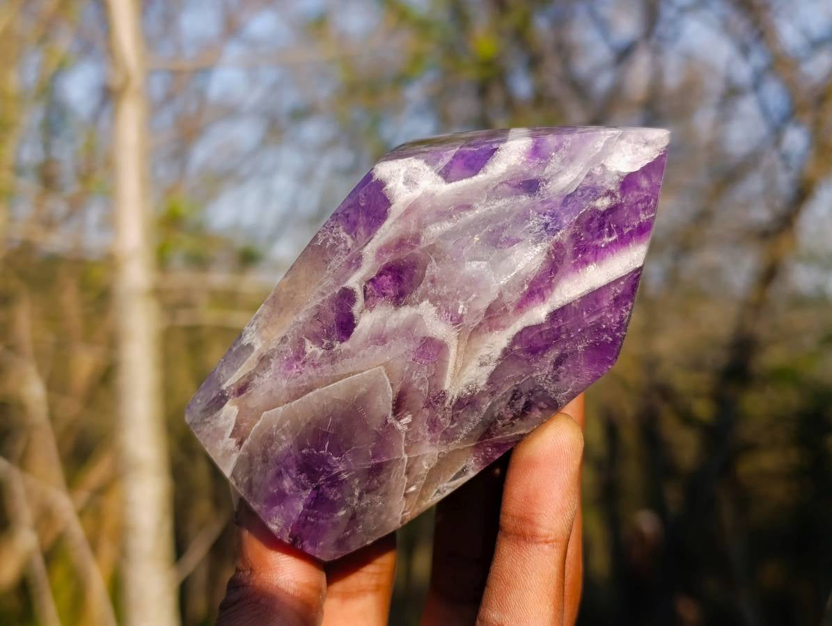 Polished Chevron Amethyst Points x 3 From Zambia - Toprock Gemstones and Minerals 
