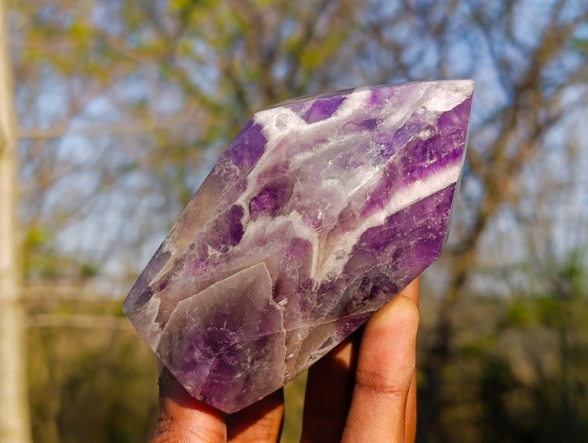 Polished Chevron Amethyst Points x 3 From Zambia - Toprock Gemstones and Minerals 