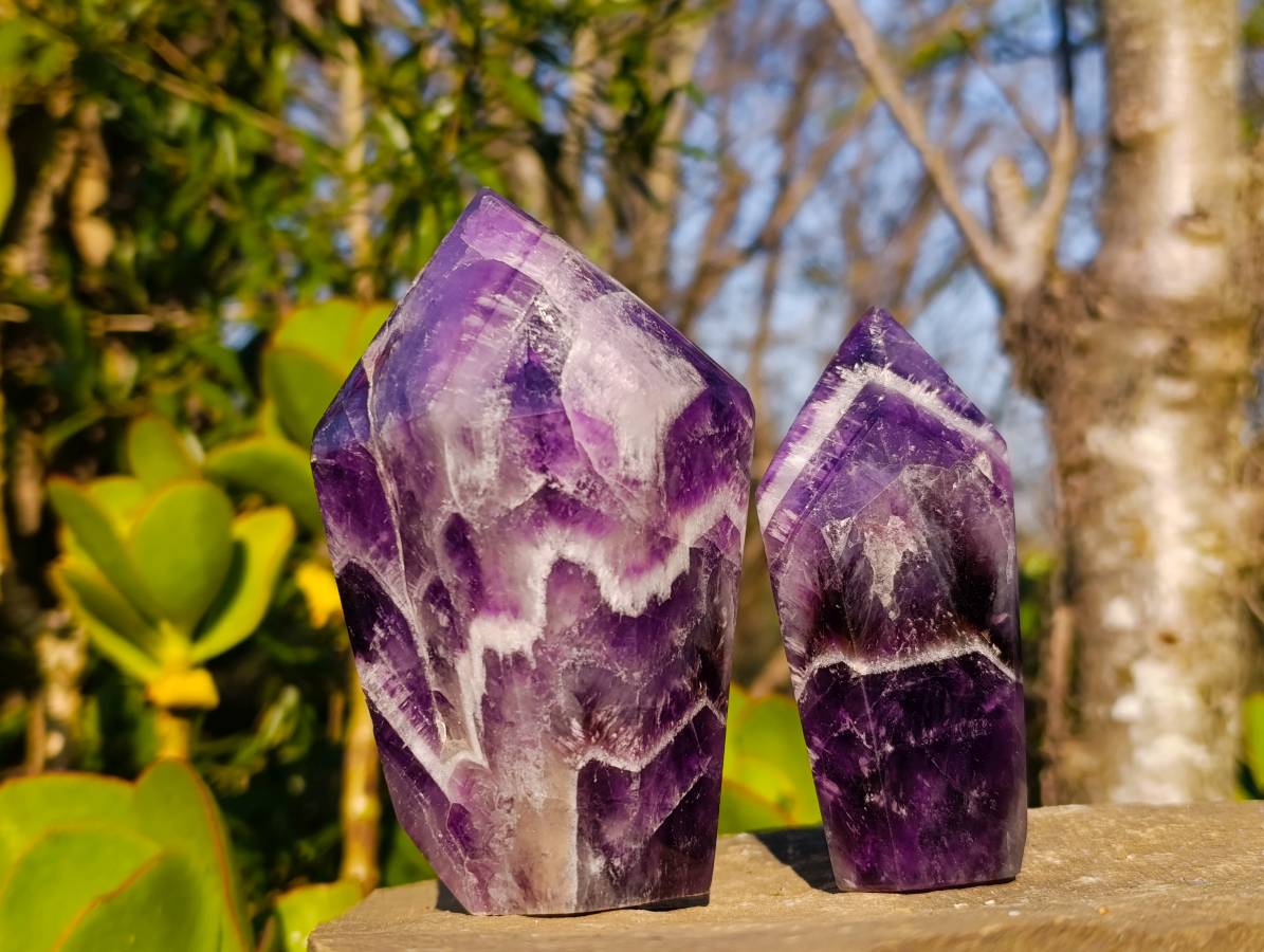 Polished Chevron Amethyst Points x 3 From Zambia - Toprock Gemstones and Minerals 