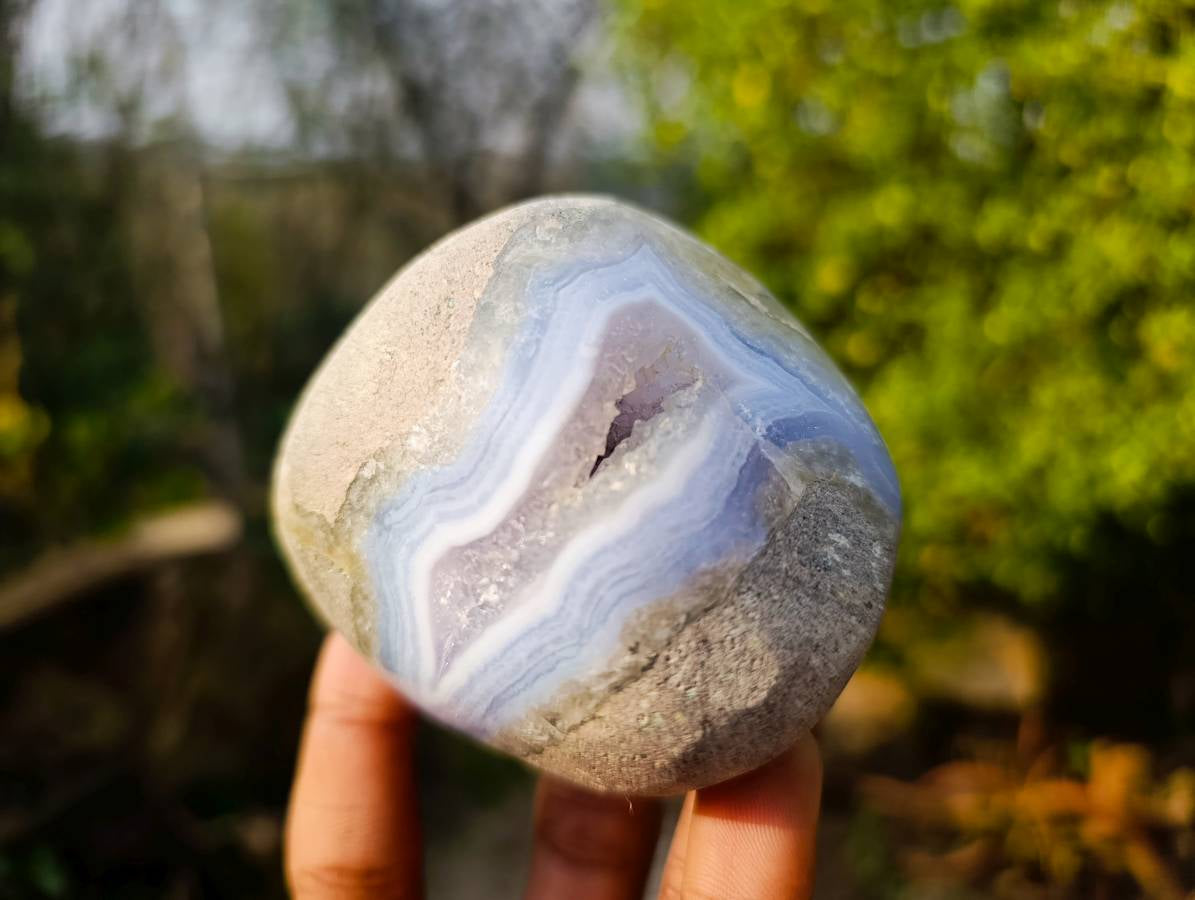 Polished Blue Lace Agate Geodes x 4 From Malawi - Toprock Gemstones and Minerals 