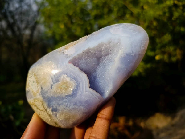Polished Blue Lace Agate Geodes x 4 From Malawi