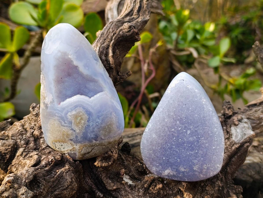 Polished Blue Lace Agate Geodes x 4 From Malawi - Toprock Gemstones and Minerals 