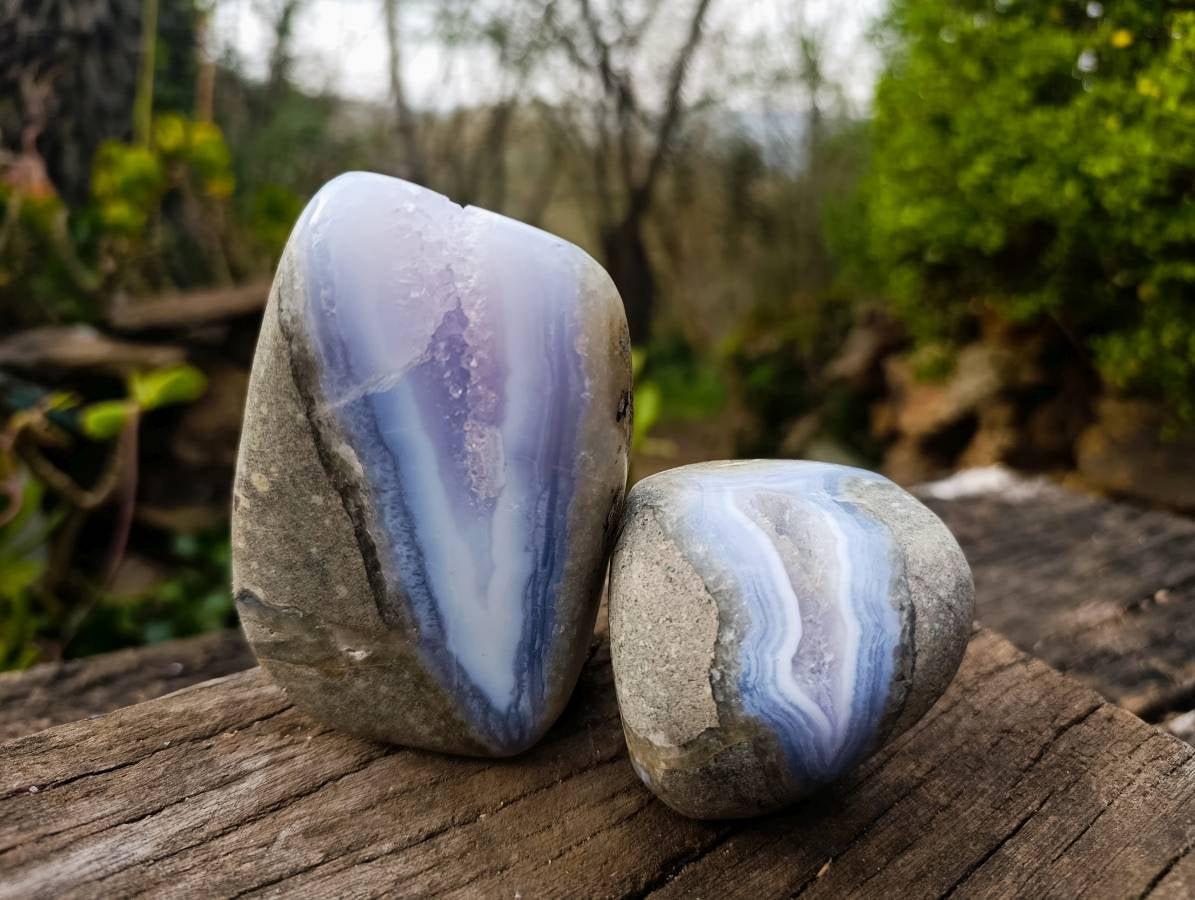 Polished Blue Lace Agate Geodes x 4 From Malawi - Toprock Gemstones and Minerals 