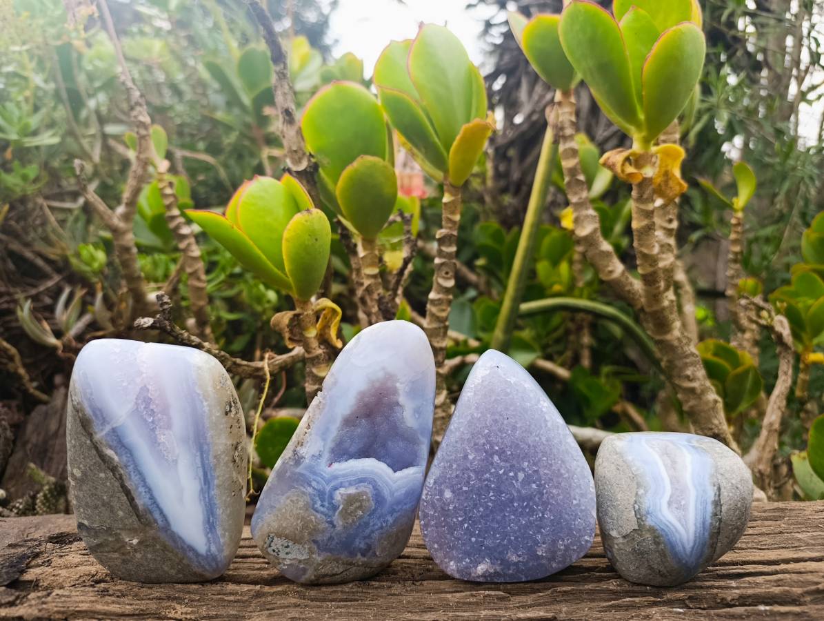 Polished Blue Lace Agate Geodes x 4 From Malawi - Toprock Gemstones and Minerals 
