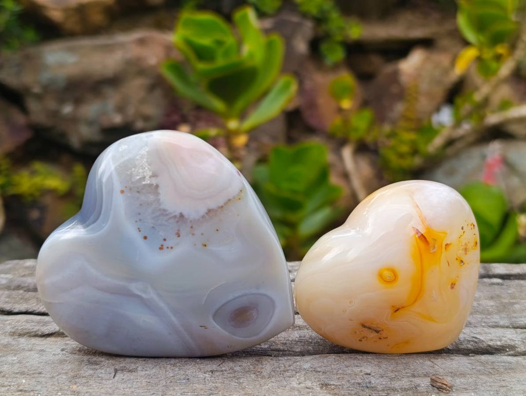 Polished Banded Agate Hearts x 6 From Madagascar - Toprock Gemstones and Minerals 