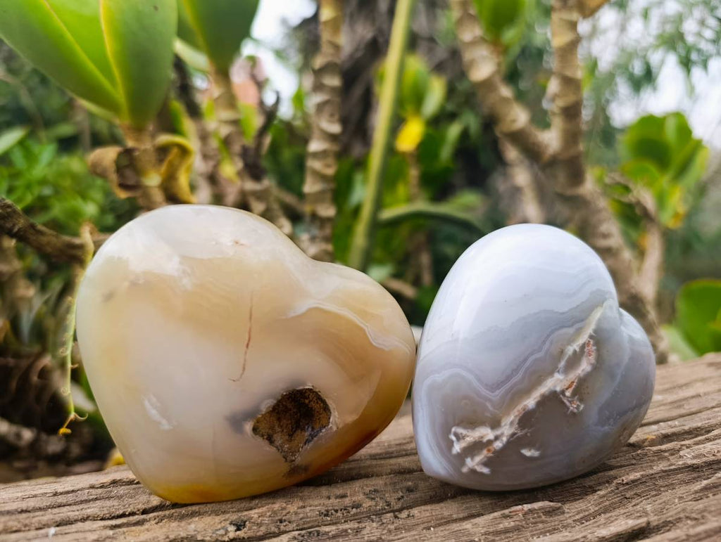 Polished Banded Agate Hearts x 6 From Madagascar - Toprock Gemstones and Minerals 