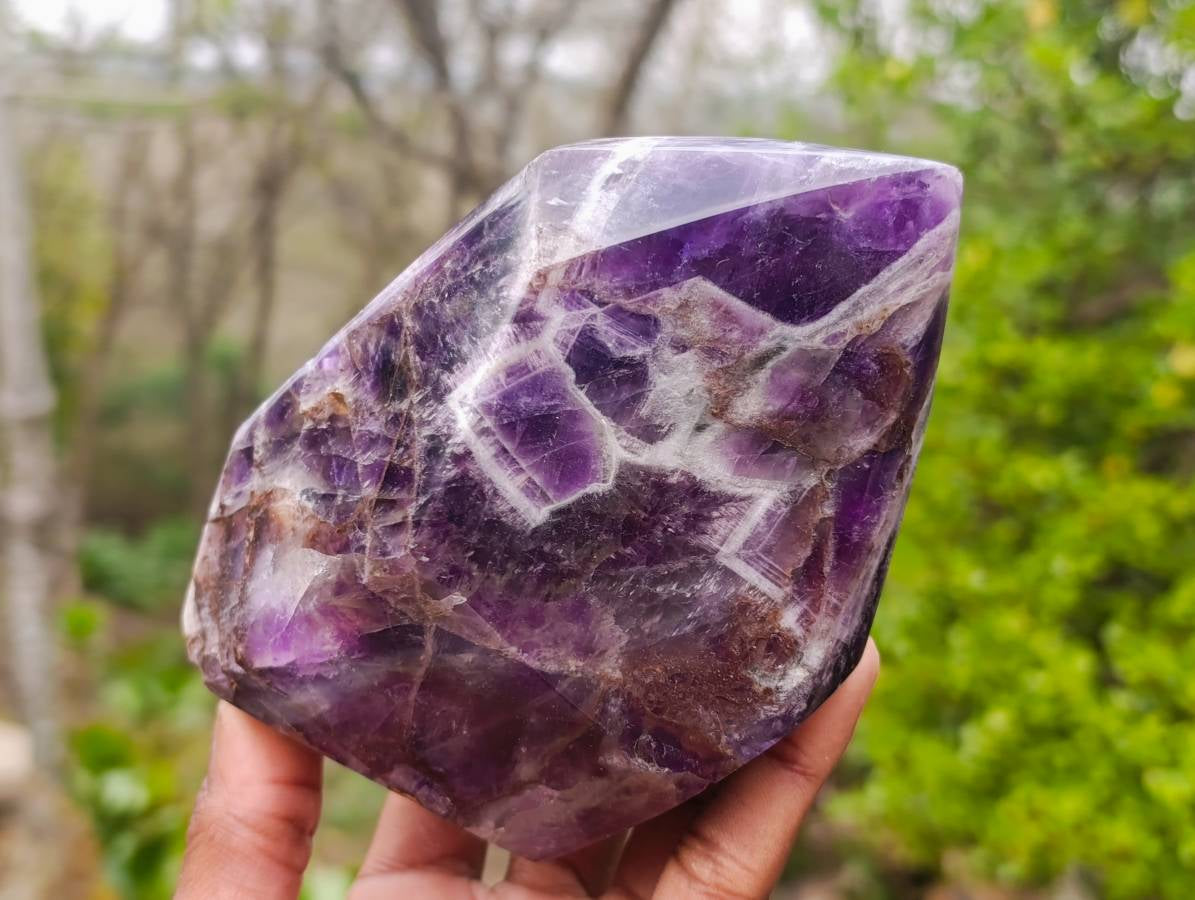 Polished Chevron Amethyst Points x 2 From Madagascar - Toprock Gemstones and Minerals 