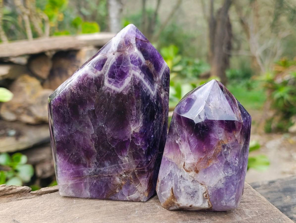 Polished Chevron Amethyst Points x 2 From Madagascar - Toprock Gemstones and Minerals 