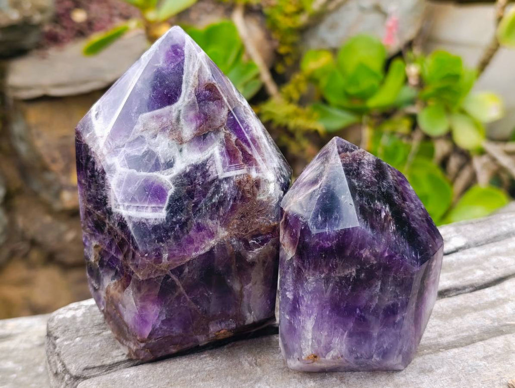 Polished Chevron Amethyst Points x 2 From Madagascar - Toprock Gemstones and Minerals 
