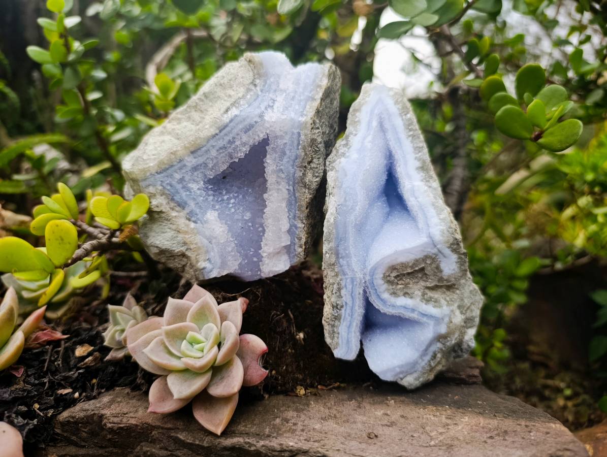 Natural Blue Lace Agate Geode Specimens x 6 From Malawi - Toprock Gemstones and Minerals 
