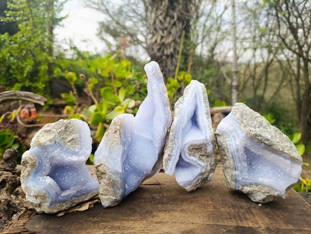Natural Blue Lace Agate Geode Specimens x 6 From Malawi - Toprock Gemstones and Minerals 