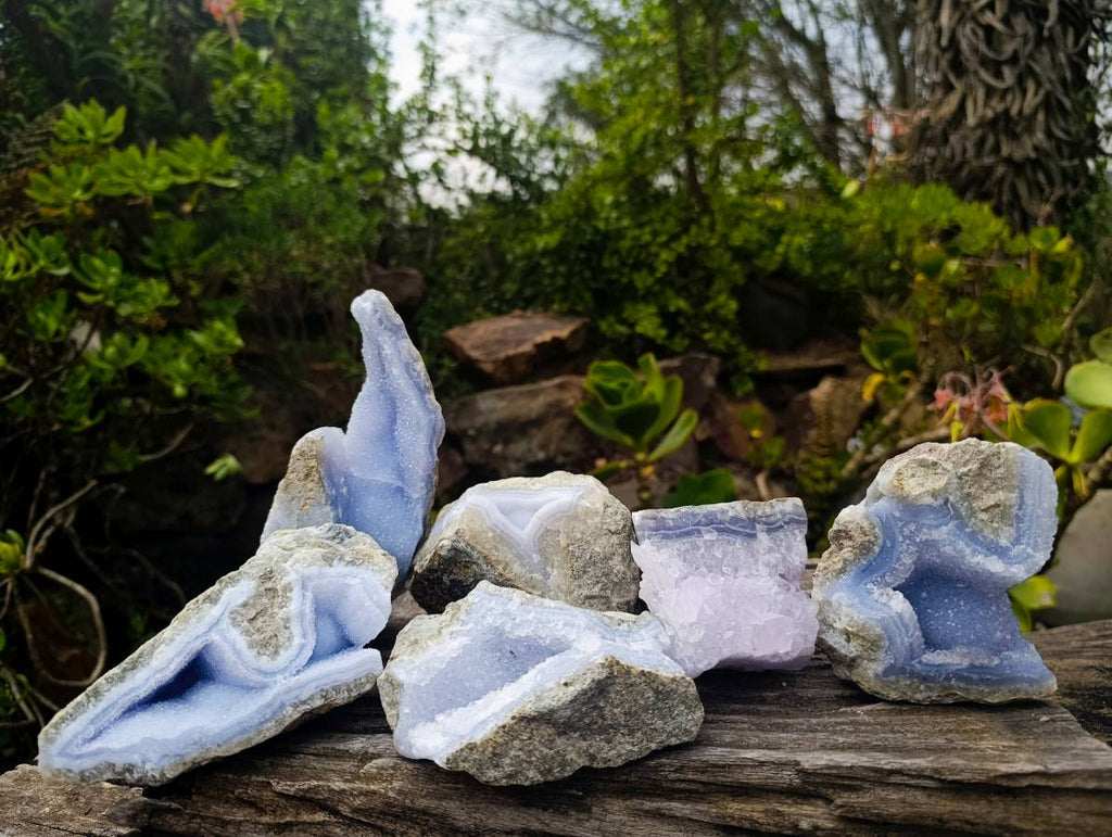 Natural Blue Lace Agate Geode Specimens x 6 From Malawi - Toprock Gemstones and Minerals 