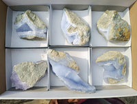 Natural Blue Lace Agate Geode Specimens x 6 From Malawi