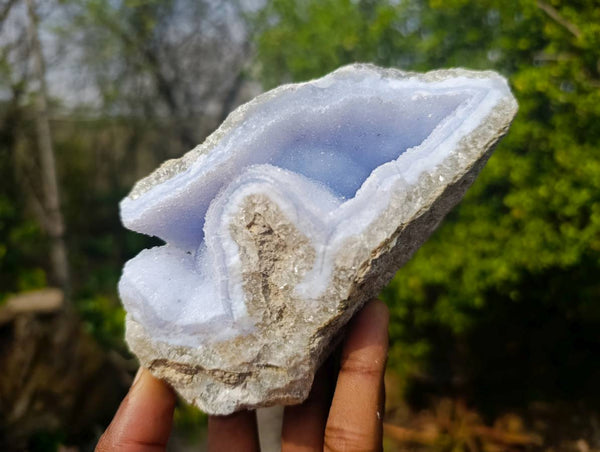 Natural Blue Lace Agate Geode Specimens x 6 From Malawi