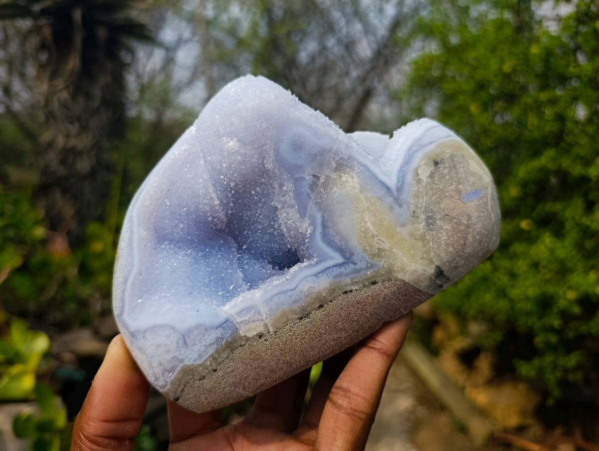 Polished Blue Lace Agate Geodes x 3 From Malawi - Toprock Gemstones and Minerals 