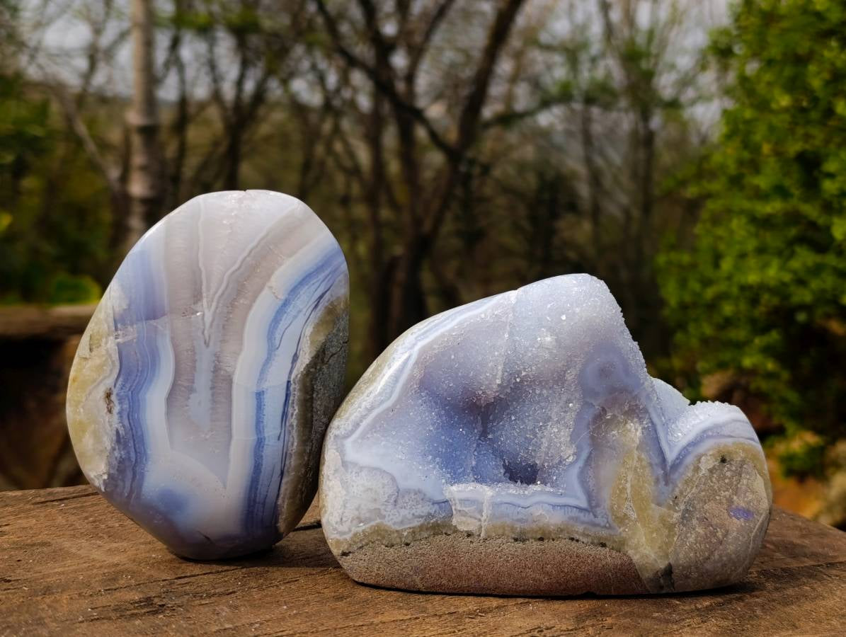 Polished Blue Lace Agate Geodes x 3 From Malawi - Toprock Gemstones and Minerals 