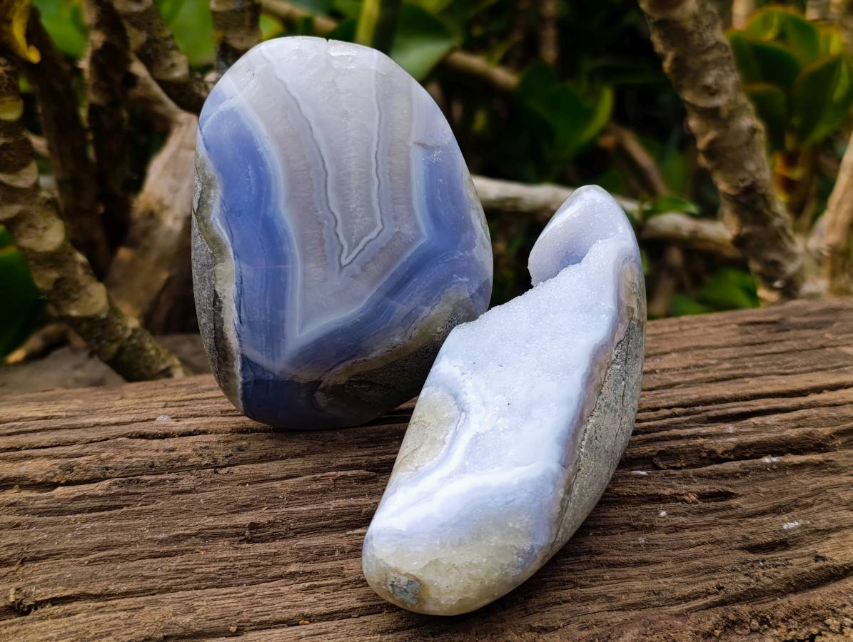 Polished Blue Lace Agate Geodes x 3 From Malawi - Toprock Gemstones and Minerals 