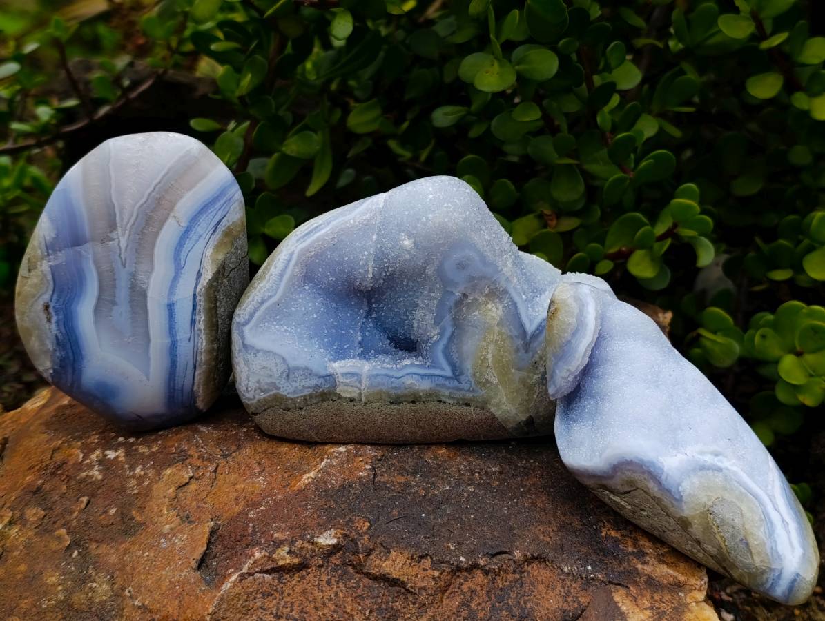 Polished Blue Lace Agate Geodes x 3 From Malawi - Toprock Gemstones and Minerals 