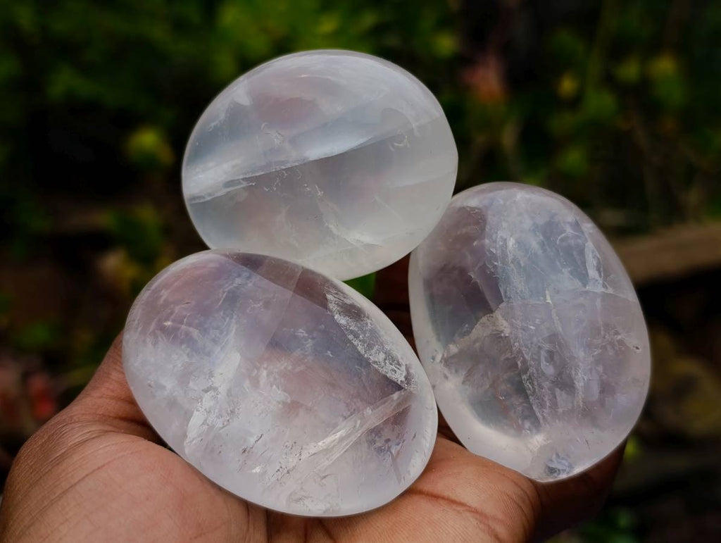 Polished Girasol Pearl Quartz Palm Stones x 12 From Ambatondrazaka, Madagascar - Toprock Gemstones and Minerals 