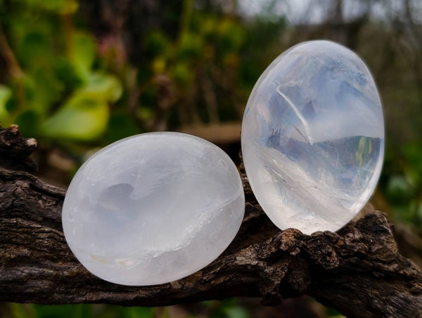 Polished Girasol Pearl Quartz Palm Stones x 12 From Ambatondrazaka, Madagascar