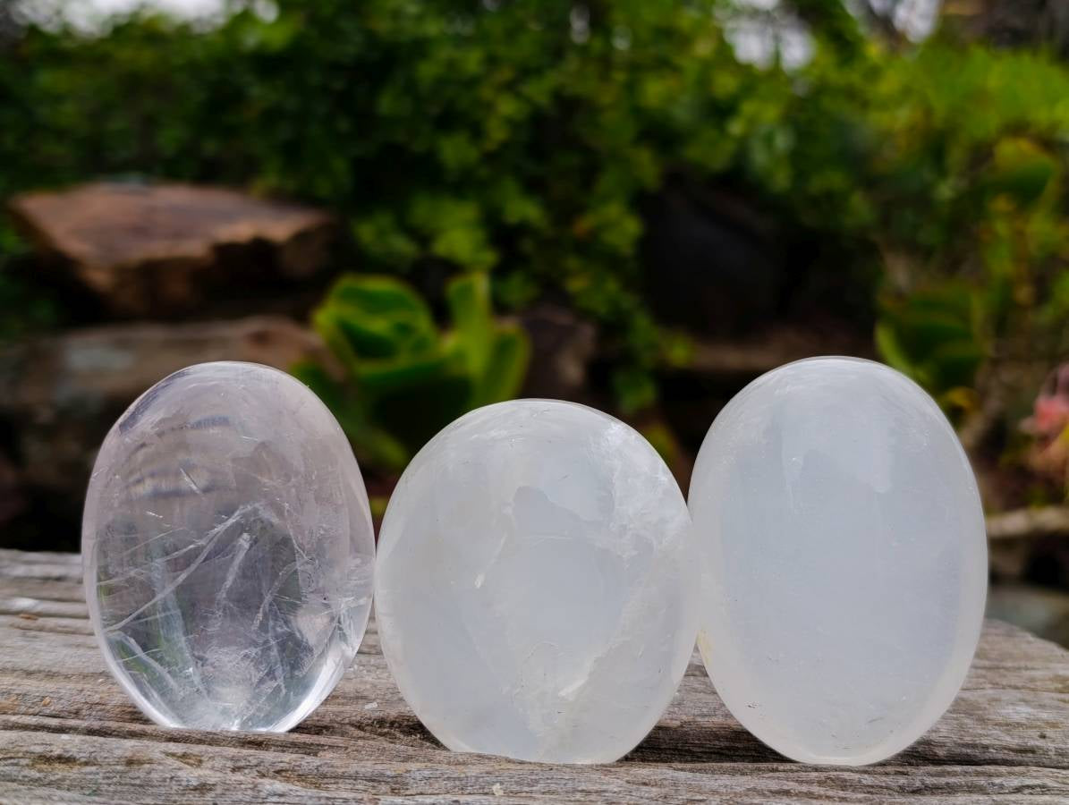 Polished Girasol Pearl Quartz Palm Stones x 12 From Ambatondrazaka, Madagascar - Toprock Gemstones and Minerals 