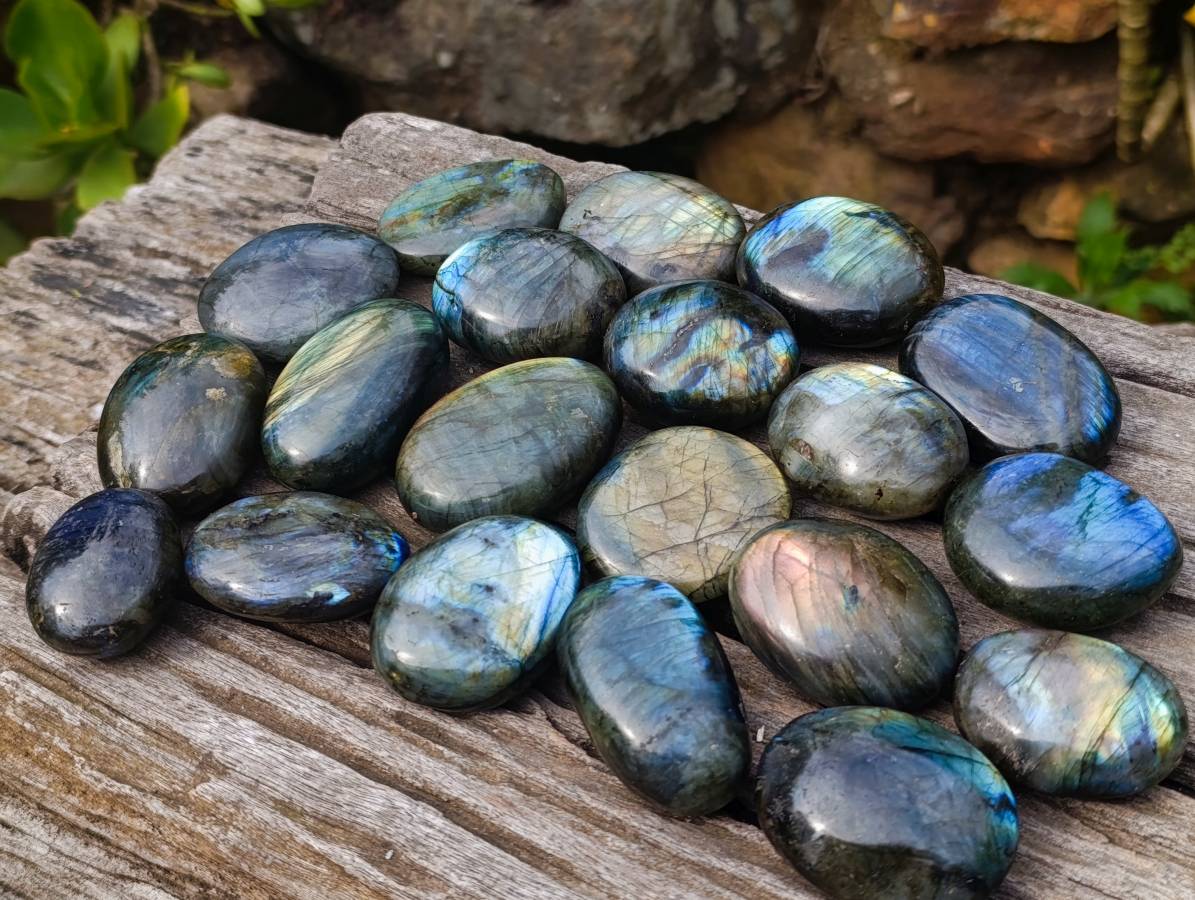 Polished Labradorite Palm Stones x 20 From Tulear, Madagascar - Toprock Gemstones and Minerals 
