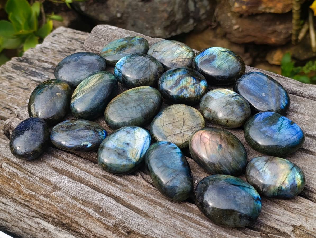 Polished Labradorite Palm Stones x 20 From Tulear, Madagascar - Toprock Gemstones and Minerals 