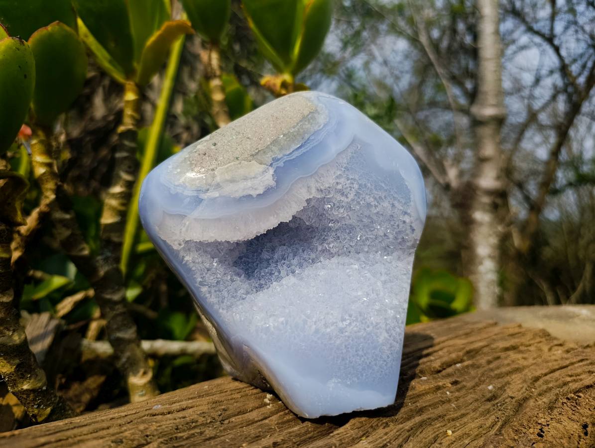 Polished Blue Lace Agate Standing Free Form x 1 From Malawi - Toprock Gemstones and Minerals 