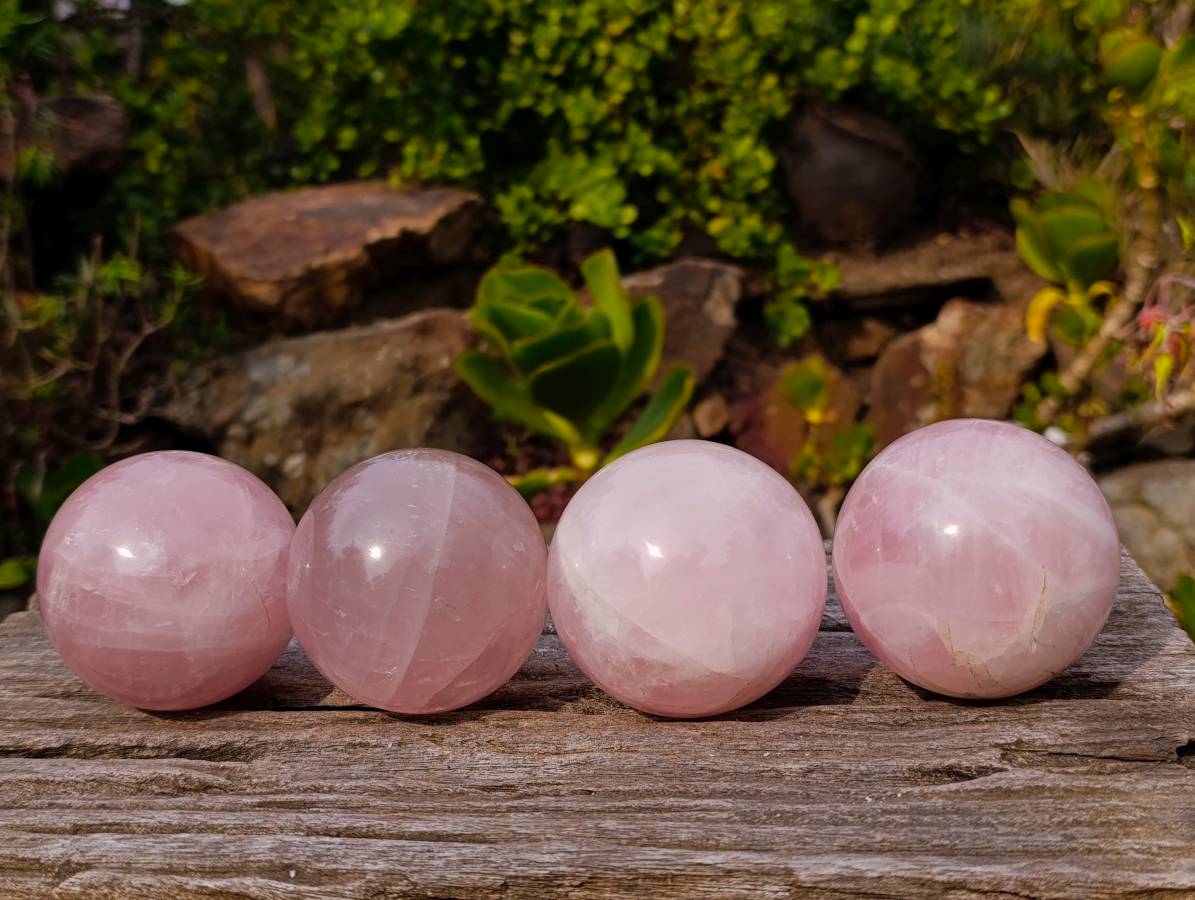 Polished Rose Quartz Spheres x 4 From Madagascar - Toprock Gemstones and Minerals 