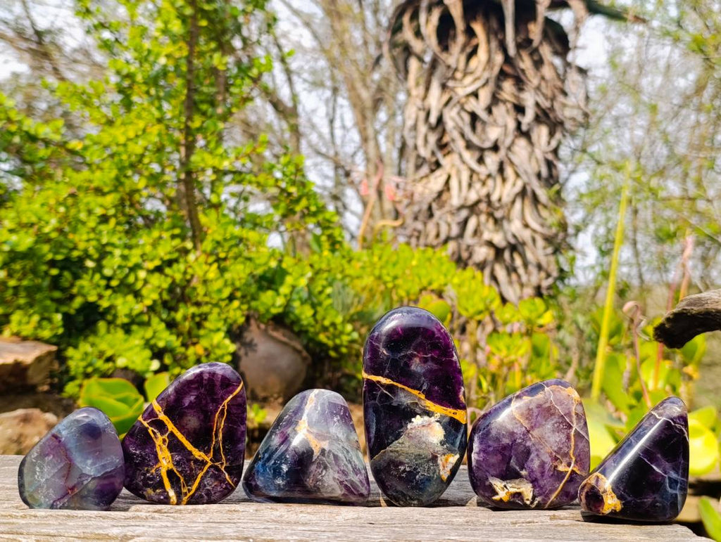 Polished Watermelon Fluorite Free Forms x 6 From Uis, Namibia - Toprock Gemstones and Minerals 