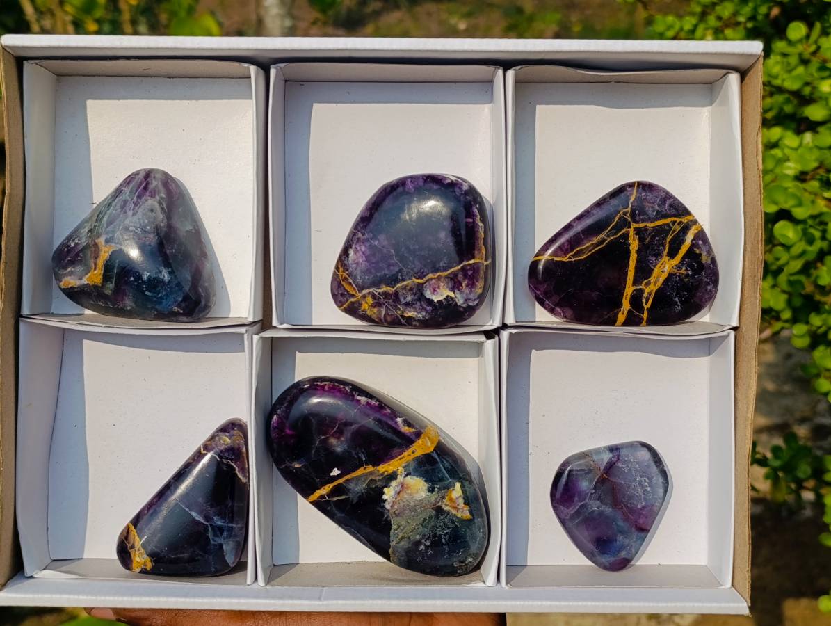 Polished Watermelon Fluorite Free Forms x 6 From Uis, Namibia - Toprock Gemstones and Minerals 