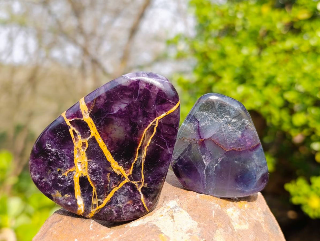 Polished Watermelon Fluorite Free Forms x 6 From Uis, Namibia - Toprock Gemstones and Minerals 