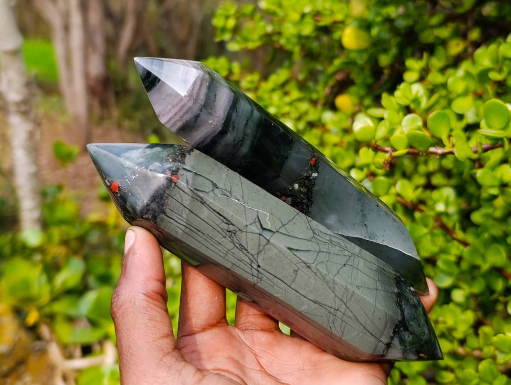 Polished Double Terminated Bloodstone Points x 5 From Swaziland - Toprock Gemstones and Minerals 