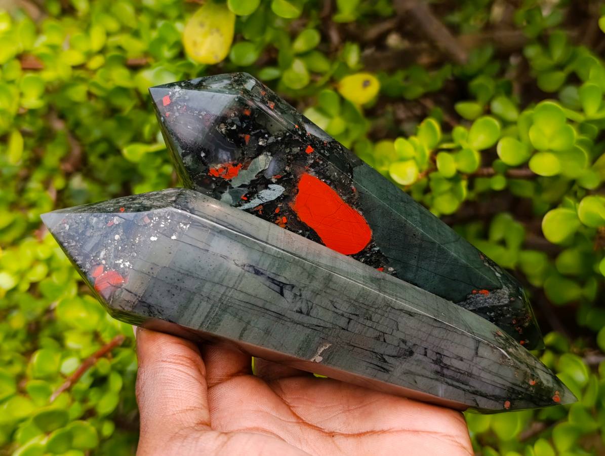 Polished Double Terminated Bloodstone Points x 5 From Swaziland - Toprock Gemstones and Minerals 
