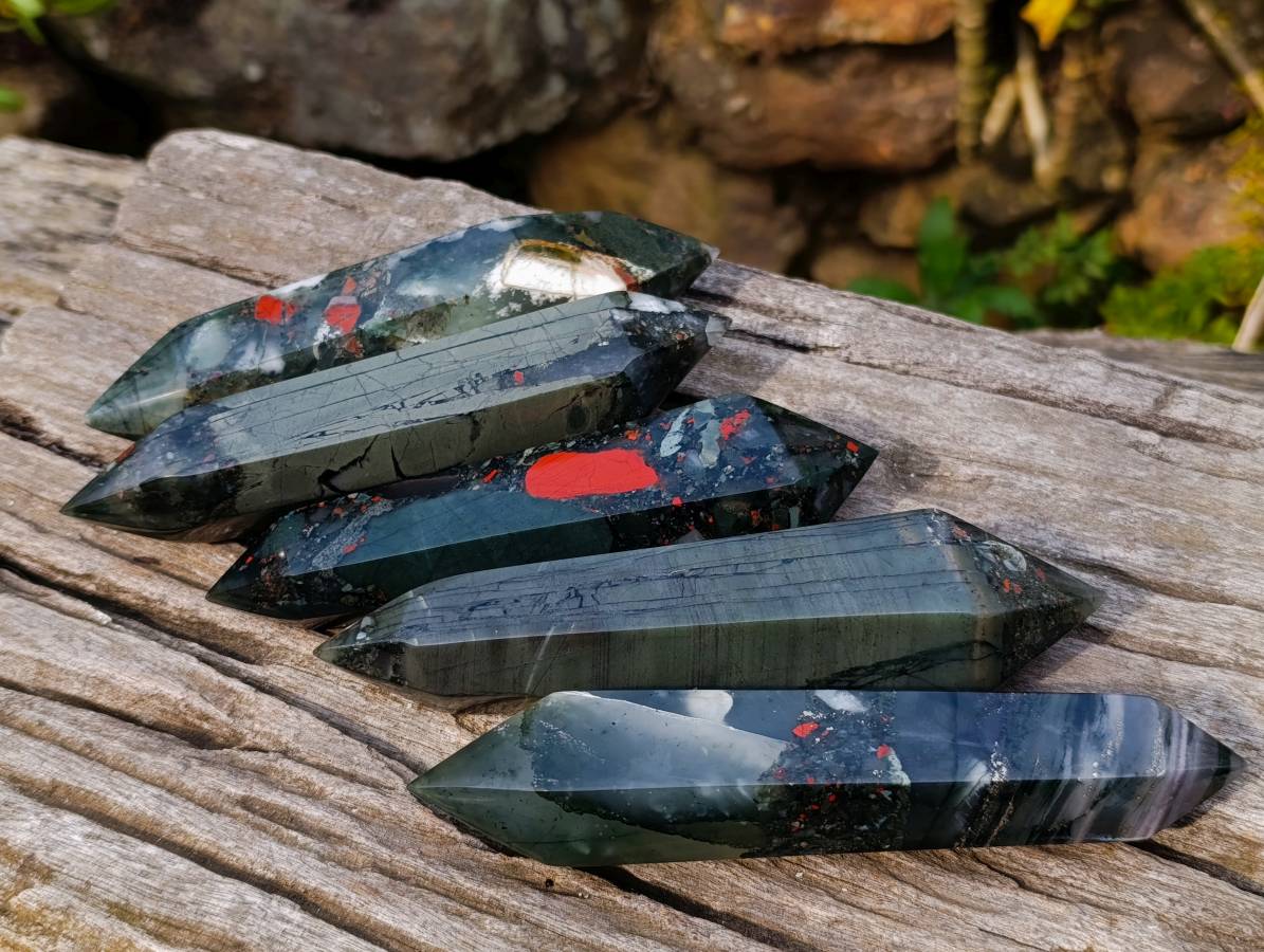 Polished Double Terminated Bloodstone Points x 5 From Swaziland - Toprock Gemstones and Minerals 