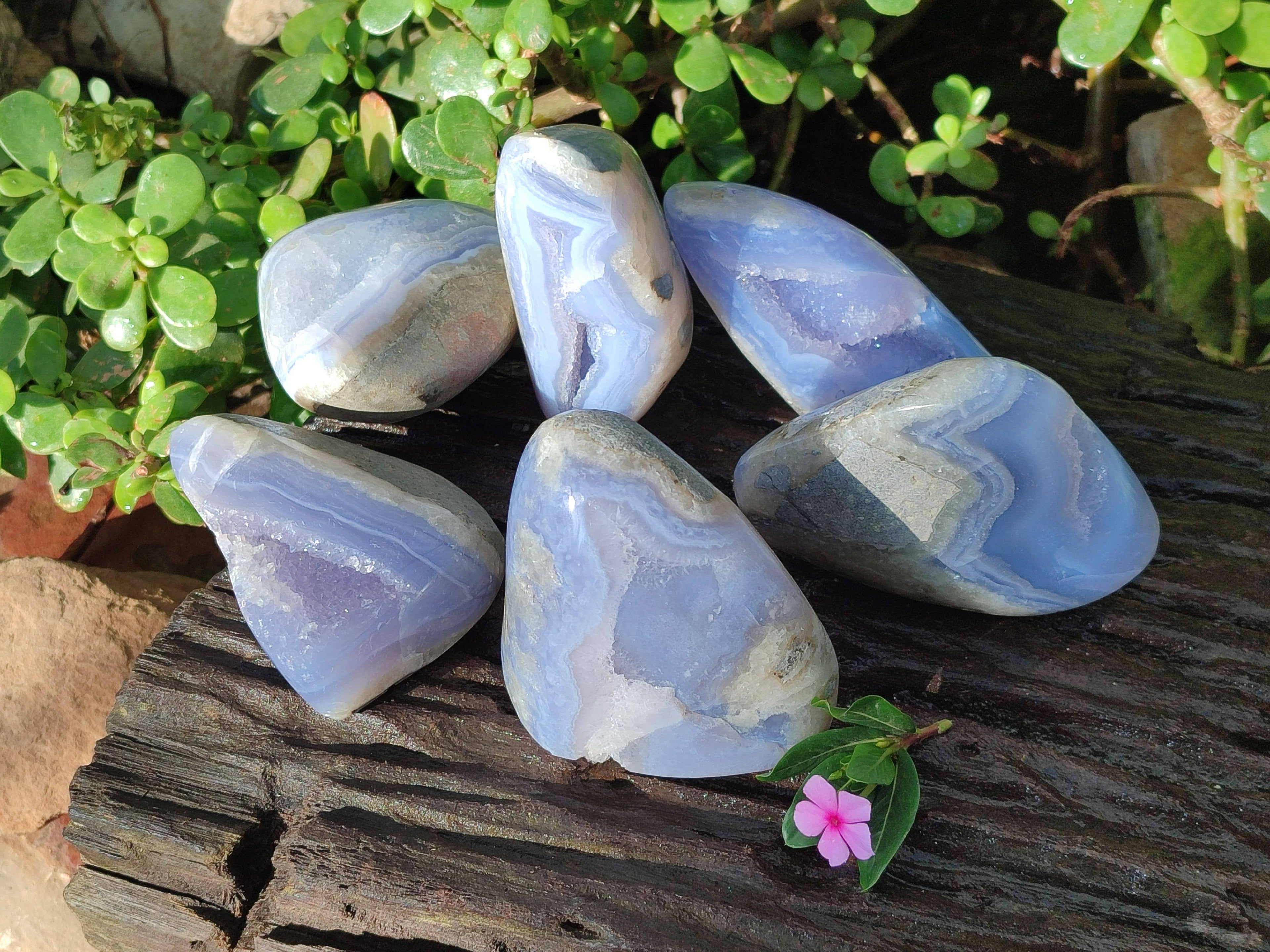 Polished Blue Lace Agate Geodes x 6 From Malawi - Toprock Gemstones and Minerals 