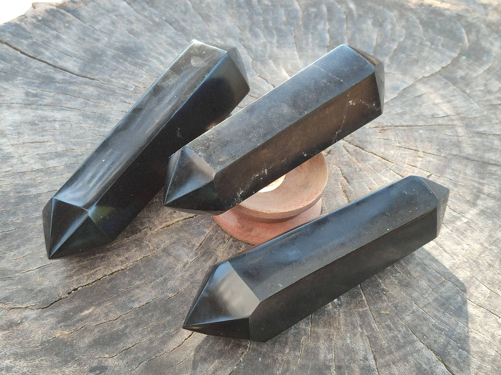 Polished Double Terminated Black Basalt Points x 4 From Madagascar - Toprock Gemstones and Minerals 