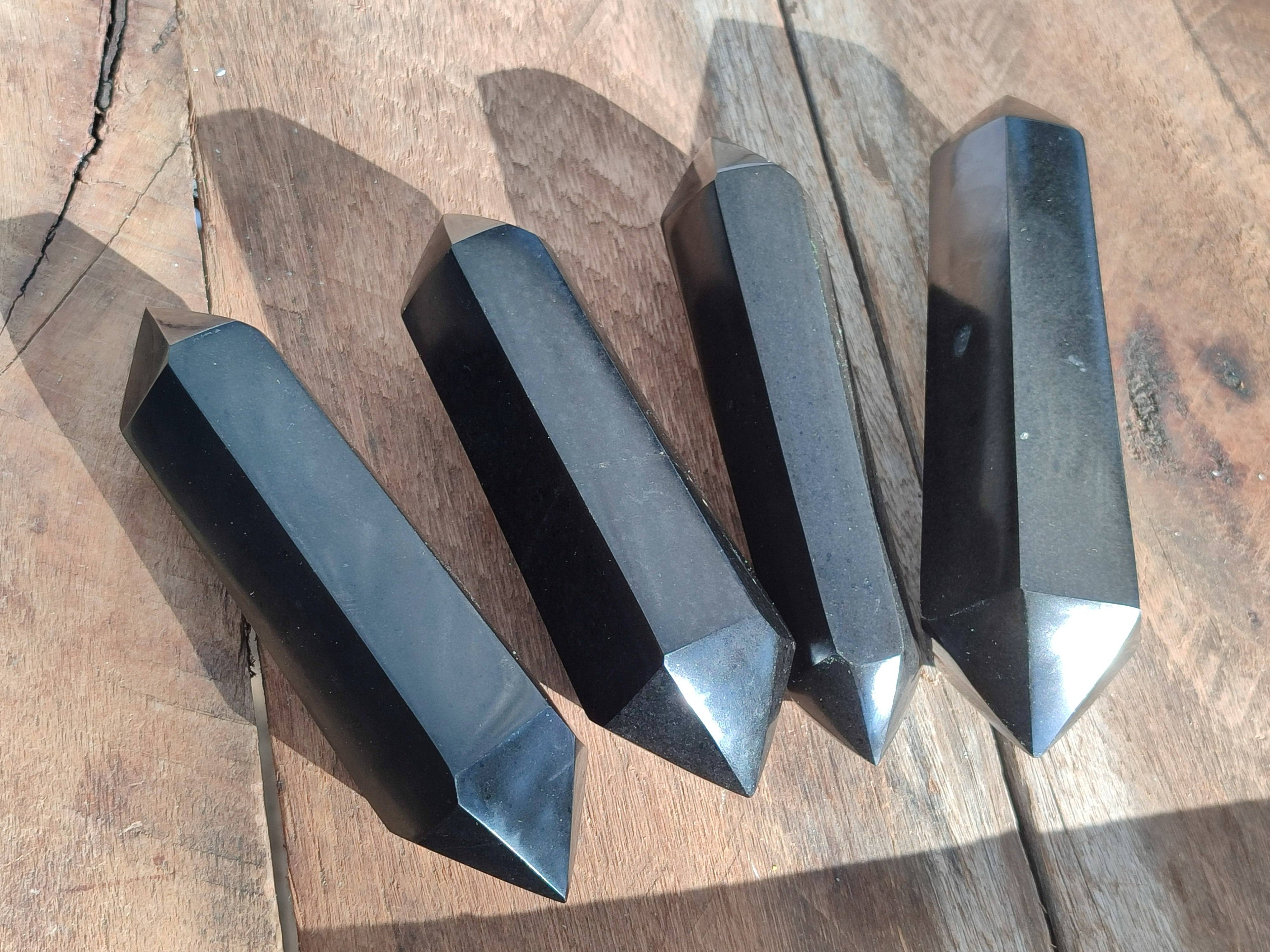 Polished Double Terminated Black Basalt Points x 4 From Madagascar - Toprock Gemstones and Minerals 