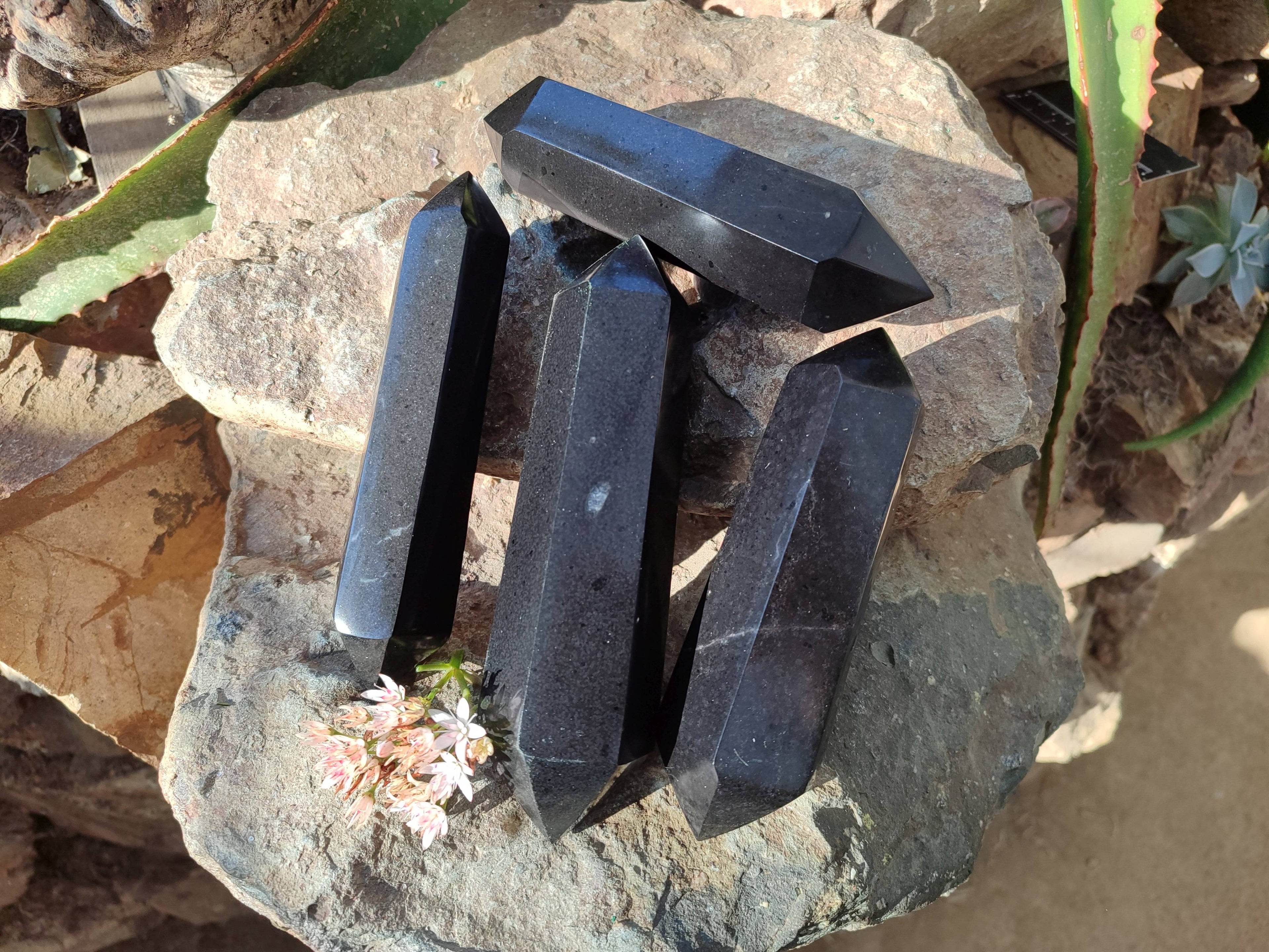Polished Double Terminated Black Basalt Points x 4 From Madagascar - Toprock Gemstones and Minerals 