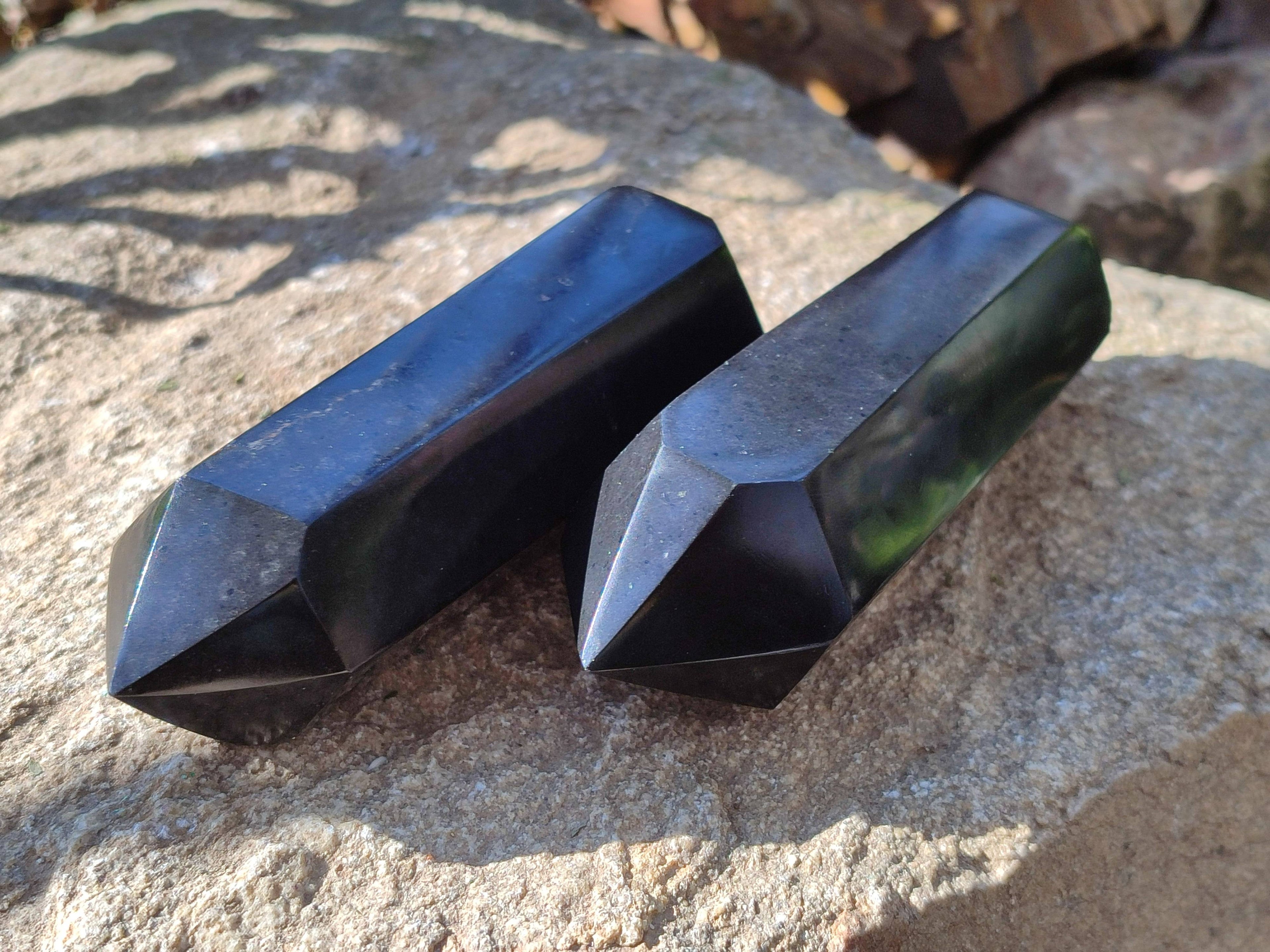 Polished Double Terminated Black Basalt Points x 4 From Madagascar - Toprock Gemstones and Minerals 